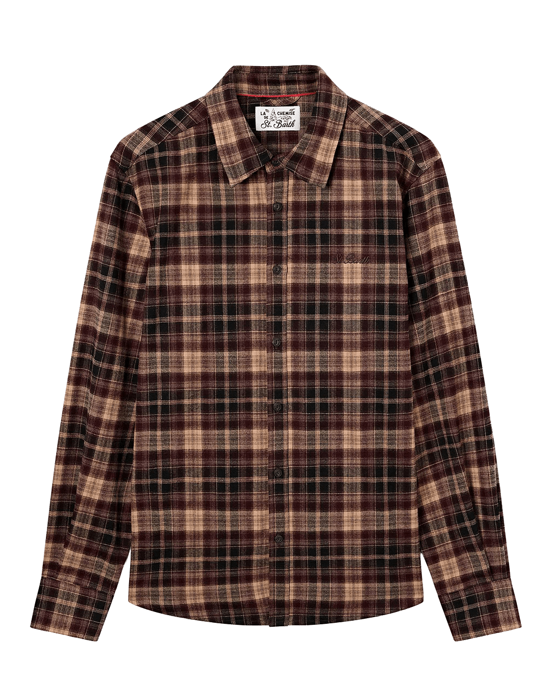 Mc2 Saint Barth Shirts MC2 Saint Barth Brown Seefeld Apres Ski Tartan Embroidered Flannel Shirt