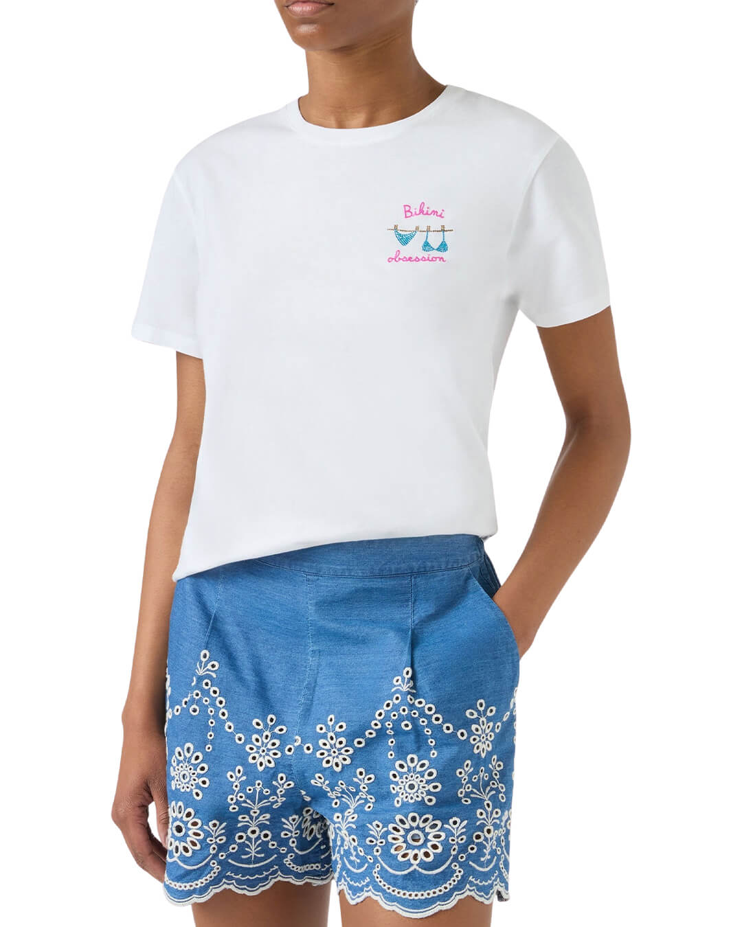 MC2 Saint Barth Swimwear MC2 Emilie Woman Cotton T-shirt Bikini Obsession 01n Strass