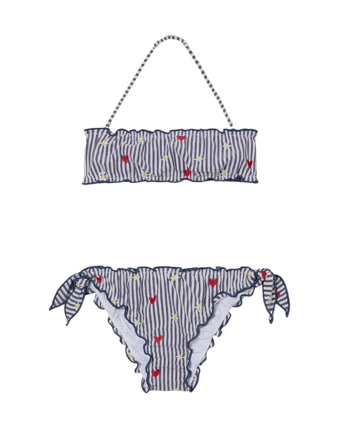 MC2 Saint Barth Swimwear MC2 Emy Bandeau Frou Frou Bikini Seersucker Stripes Hearts