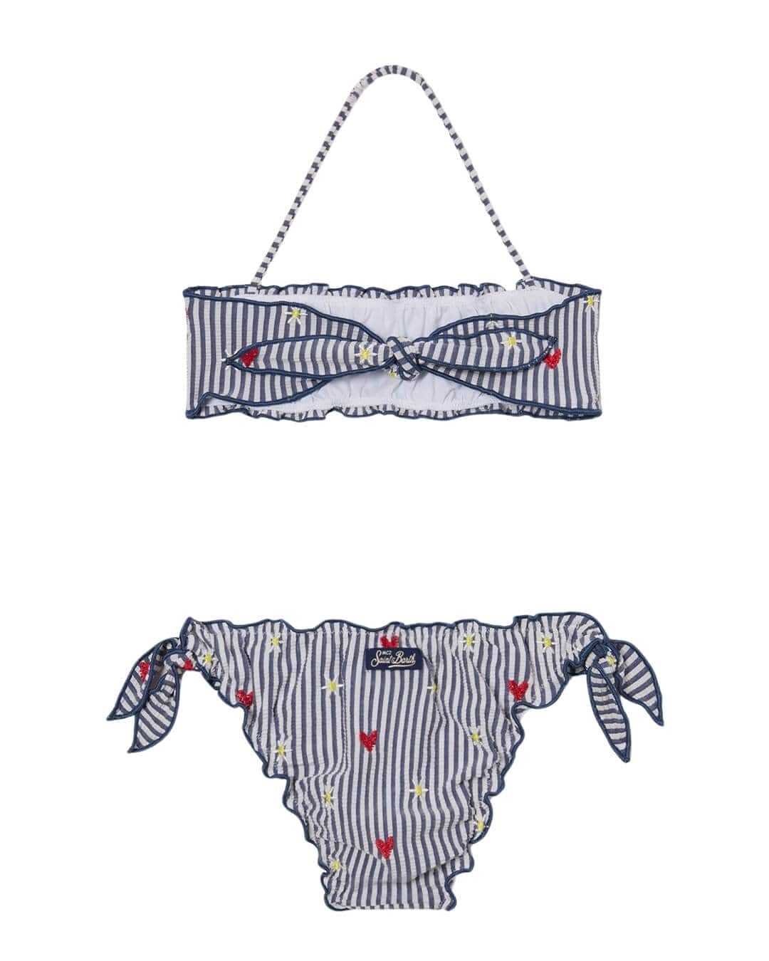 MC2 Saint Barth Swimwear MC2 Emy Bandeau Frou Frou Bikini Seersucker Stripes Hearts