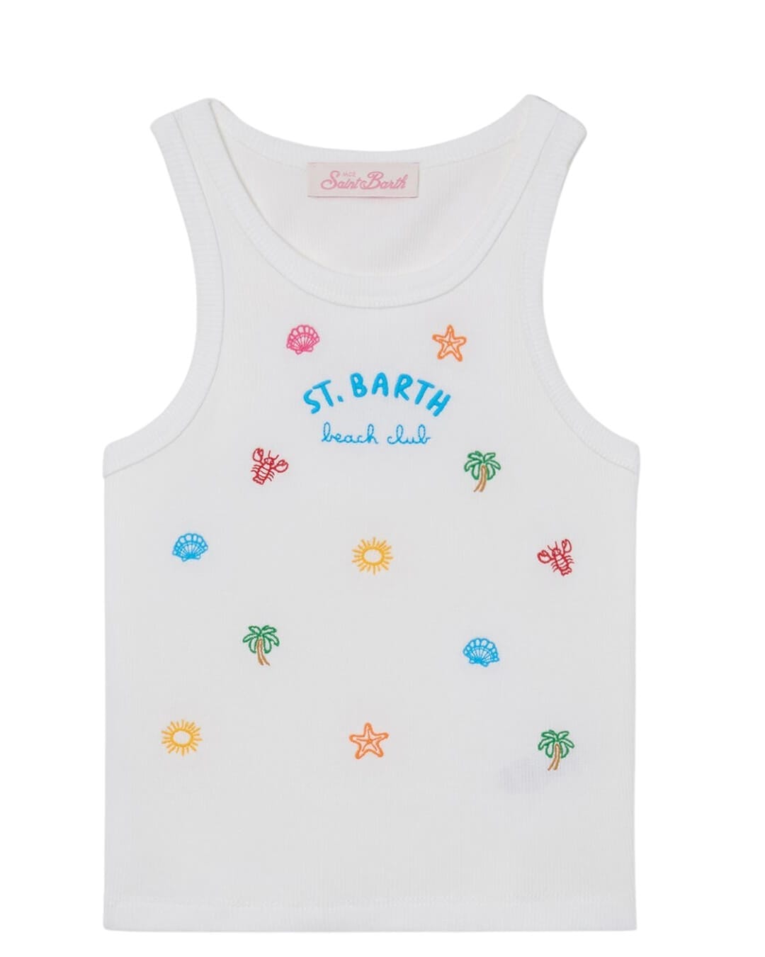 MC2 Saint Barth T-Shirts MC2 Blue Jr Girl Rib Tank Crop Top Rib Sb All Over Sea