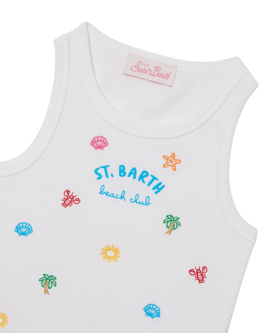 MC2 Saint Barth T-Shirts MC2 Blue Jr Girl Rib Tank Crop Top Rib Sb All Over Sea