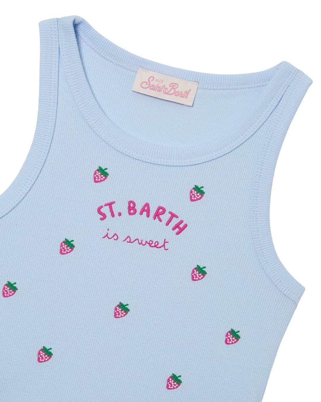MC2 Saint Barth T-Shirts MC2  Blue Jr Girl Rib Tank Crop Top Rib Sb All Over Straw
