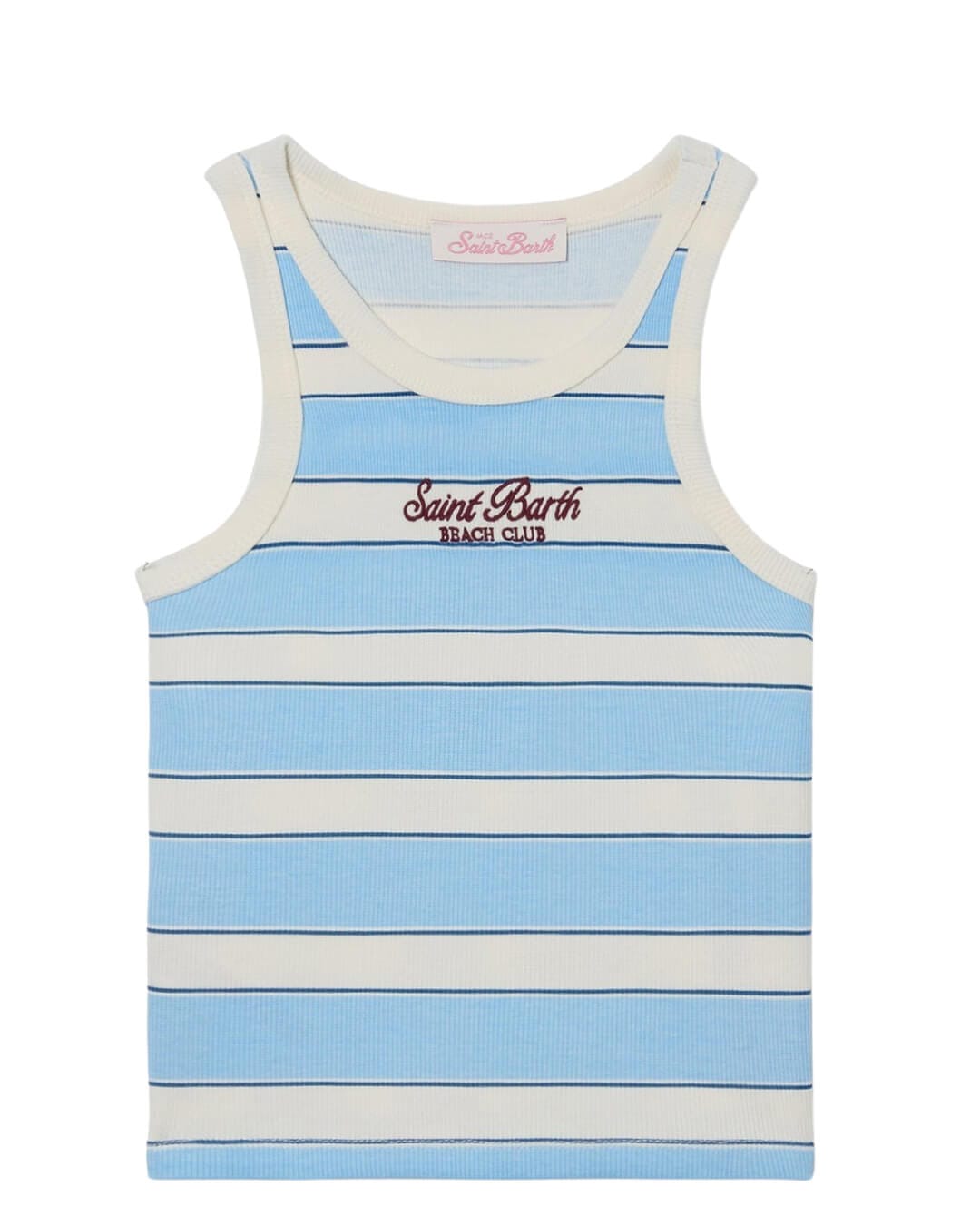 MC2 Saint Barth T-Shirts MC2  Blue Jr Girl Rib Tank Crop Top Rib Stb Beach Stripes