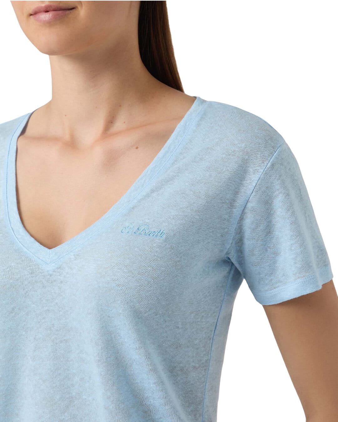 MC2 Saint Barth T-Shirts MC2  Eloise Woman V-neck Linen T-shirt Sb 31 Emb 08679l
