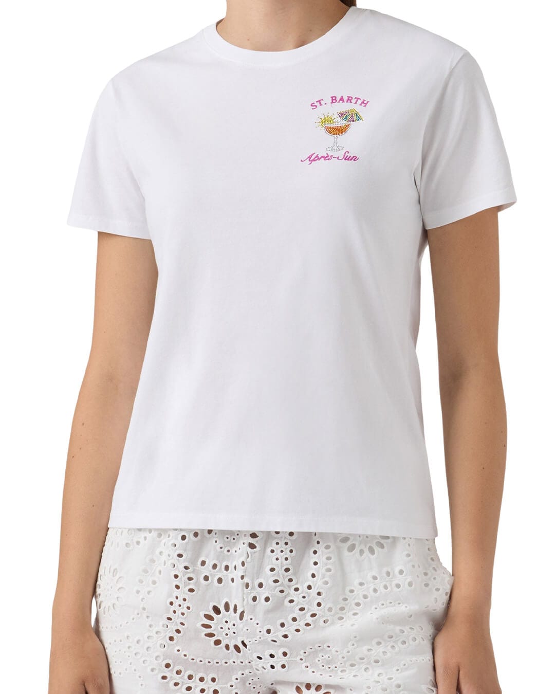 MC2 Saint Barth T-Shirts MC2 Emilie Woman Cotton T-shirt Apres Sun 01n Strass Emb 08571l