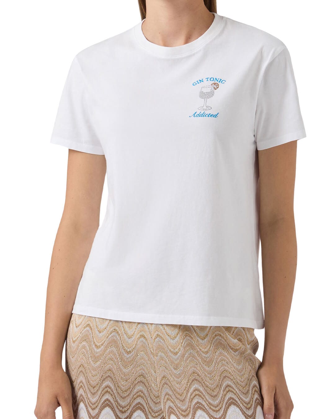 MC2 Saint Barth T-Shirts MC2 Emilie Woman Cotton T-shirt Gin Tonic Addicted 01n Strass Emb 08573l