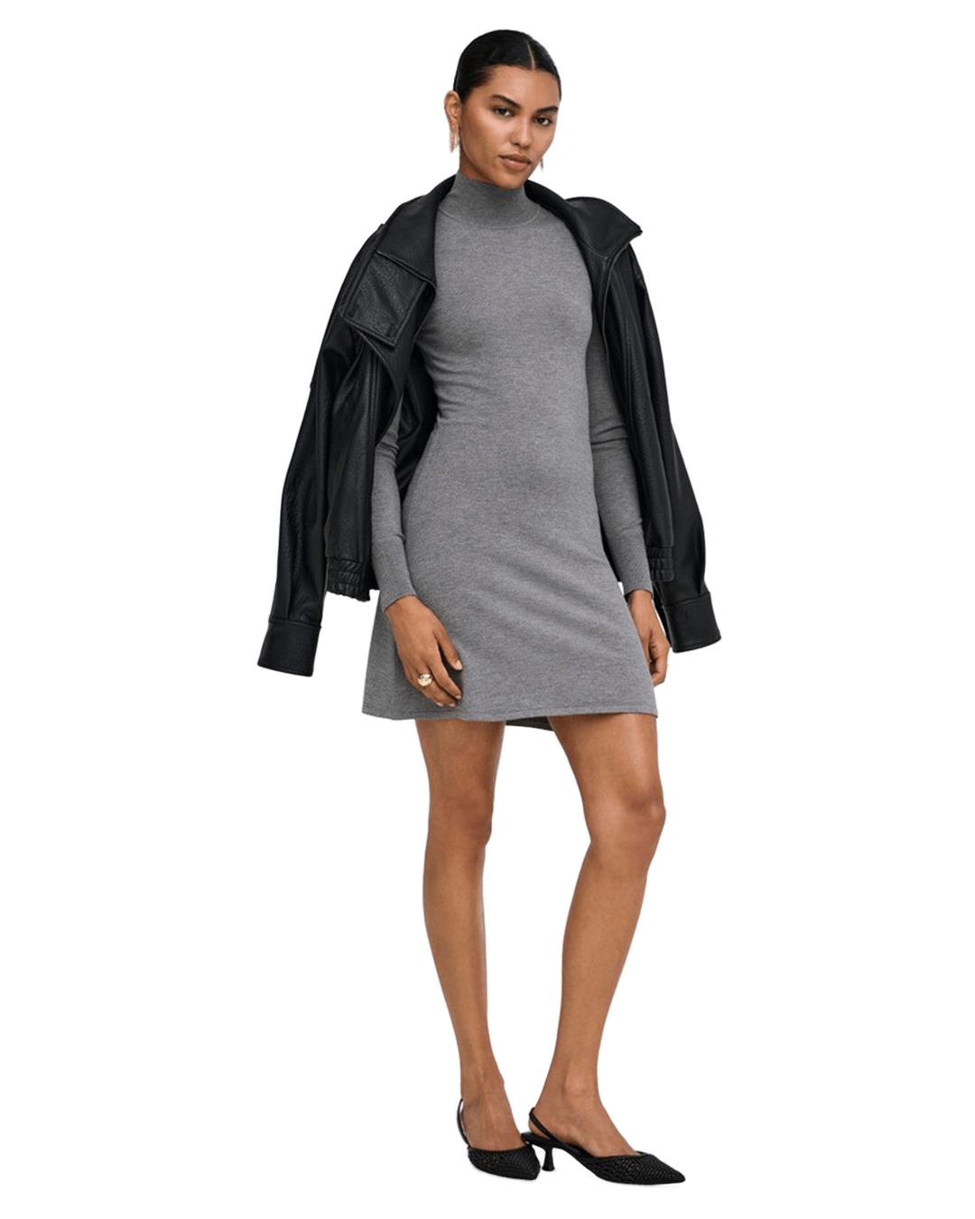 Only Dresses Only Grey Kattie High Neck Knitted Dress