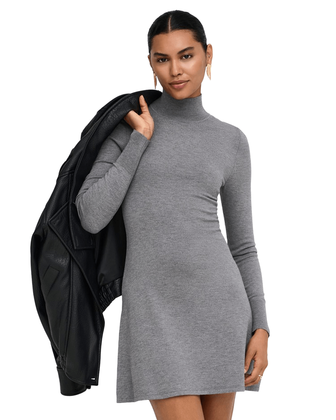 Only Dresses Only Grey Kattie High Neck Knitted Dress