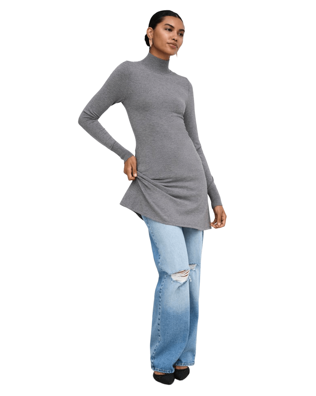 Only Dresses Only Grey Kattie High Neck Knitted Dress