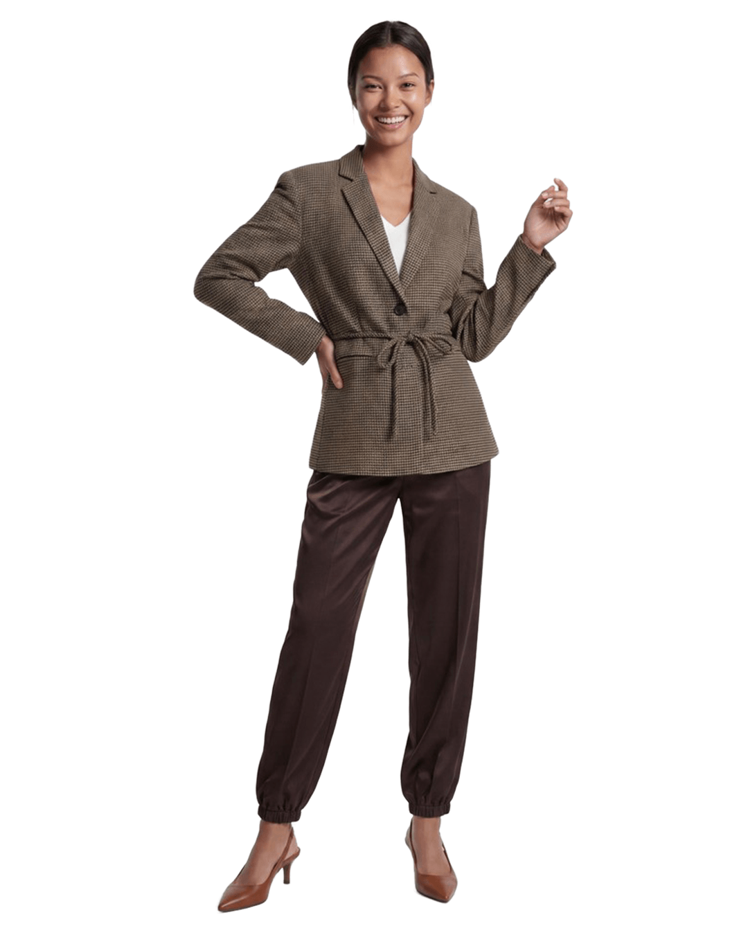 Only Jackets Only Brown Nella Belted Check Blazer