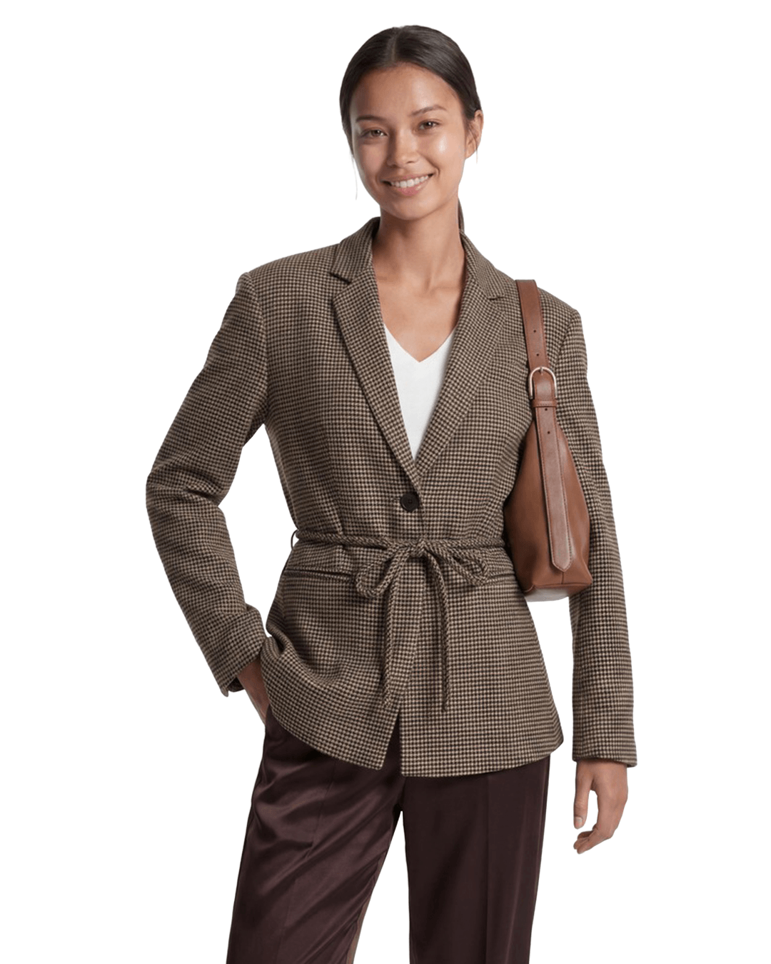 Only Jackets Only Brown Nella Belted Check Blazer