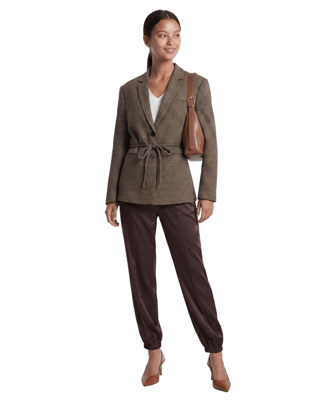 Only Jackets Only Brown Nella Belted Check Blazer