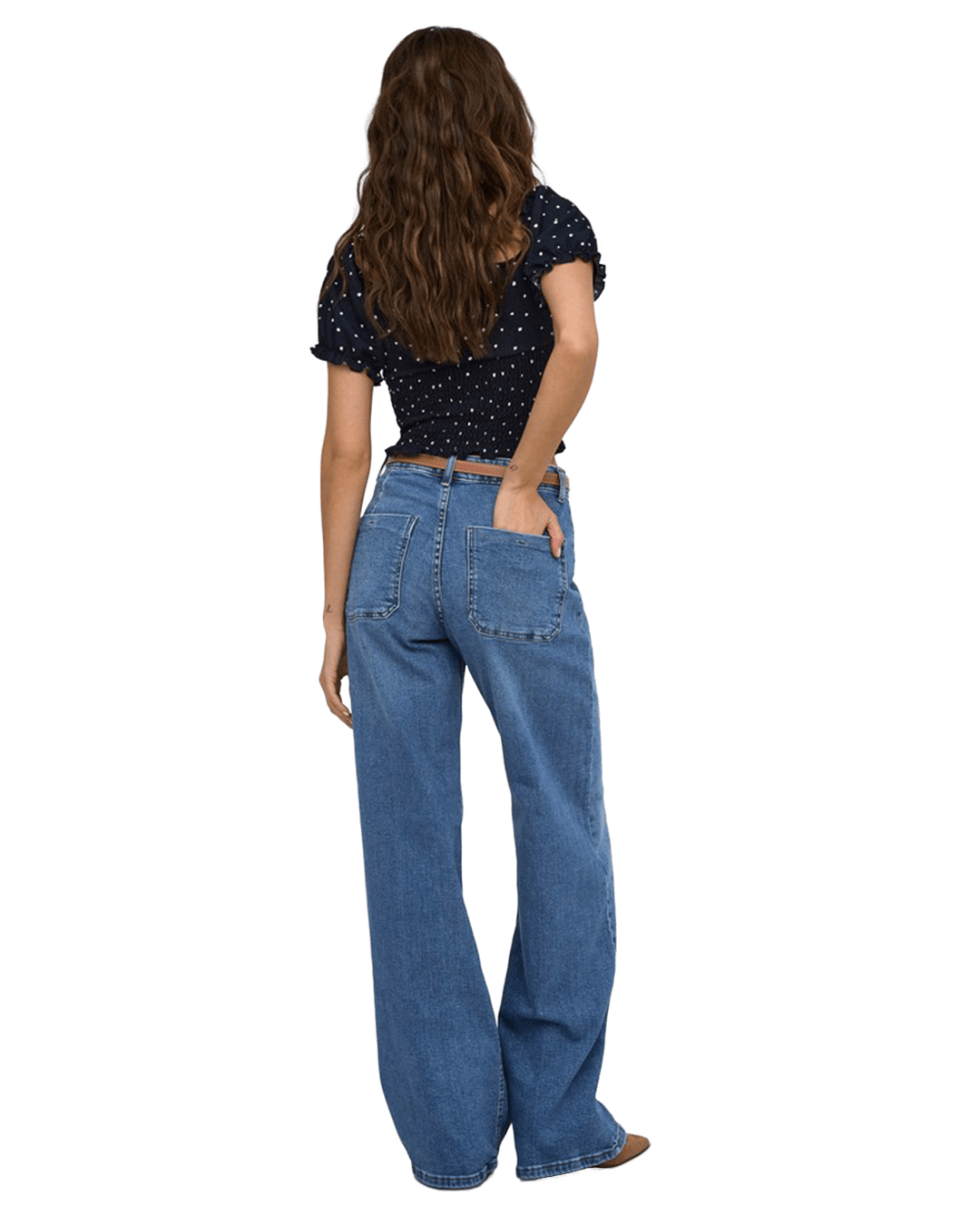 Only Jeans Only Blue Madison Mid Wash Wide Leg Belt Jeans