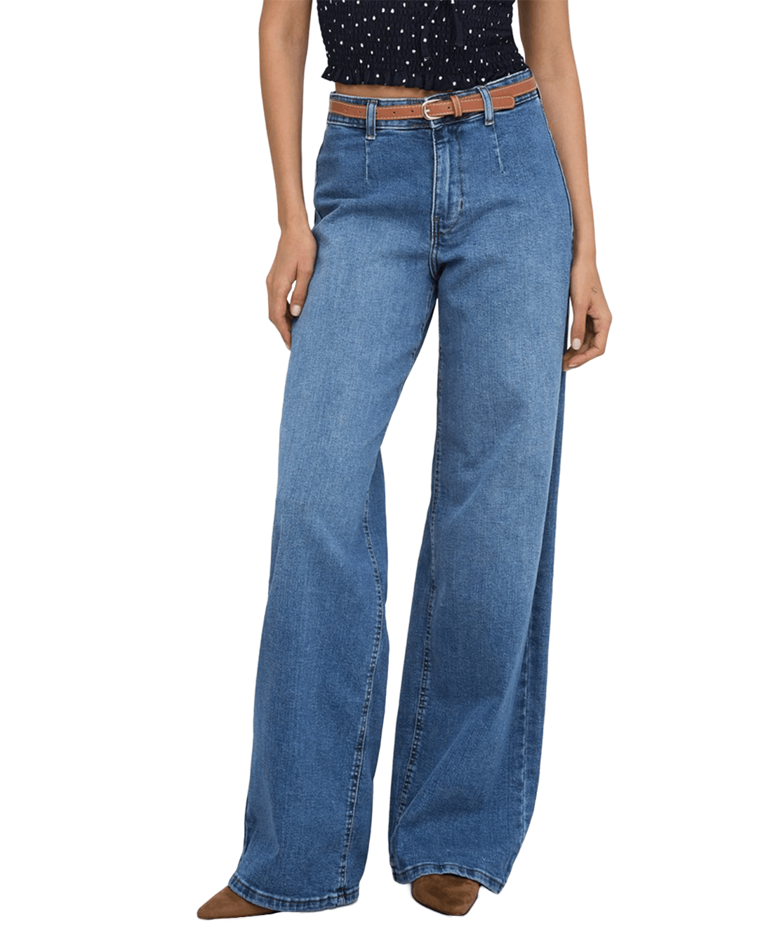 Only Jeans Only Blue Madison Mid Wash Wide Leg Belt Jeans