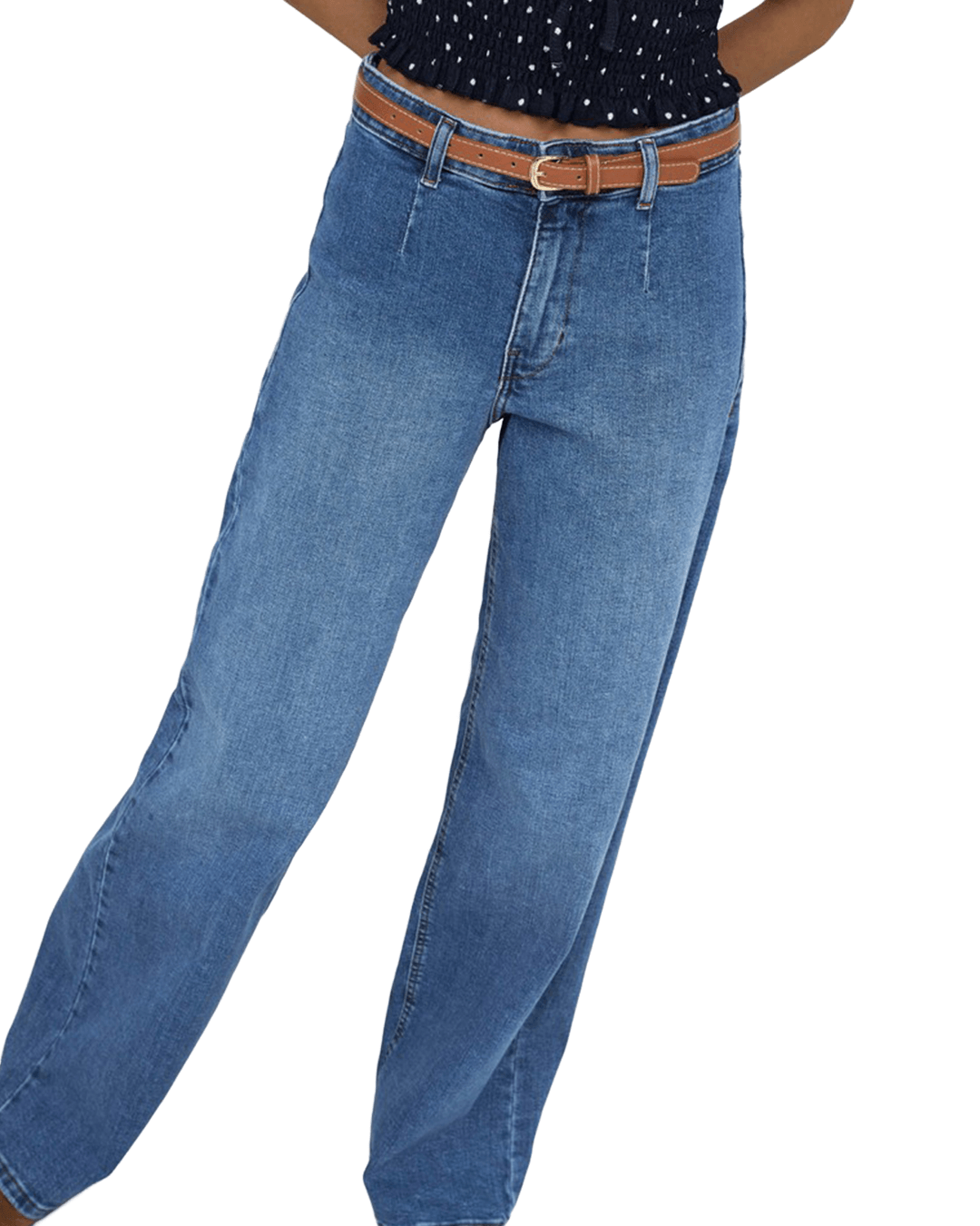Only Jeans Only Blue Madison Mid Wash Wide Leg Belt Jeans