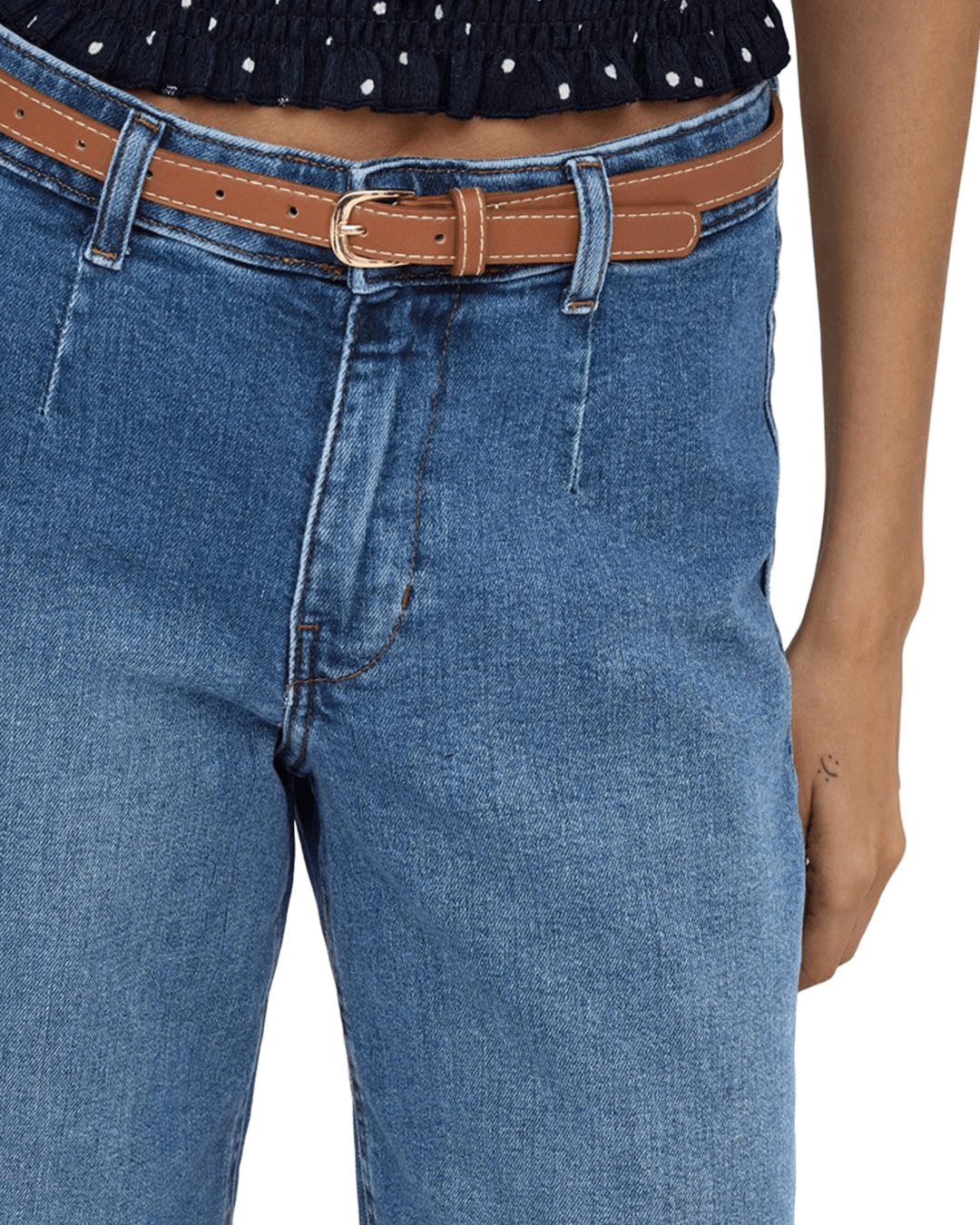 Only Jeans Only Blue Madison Mid Wash Wide Leg Belt Jeans