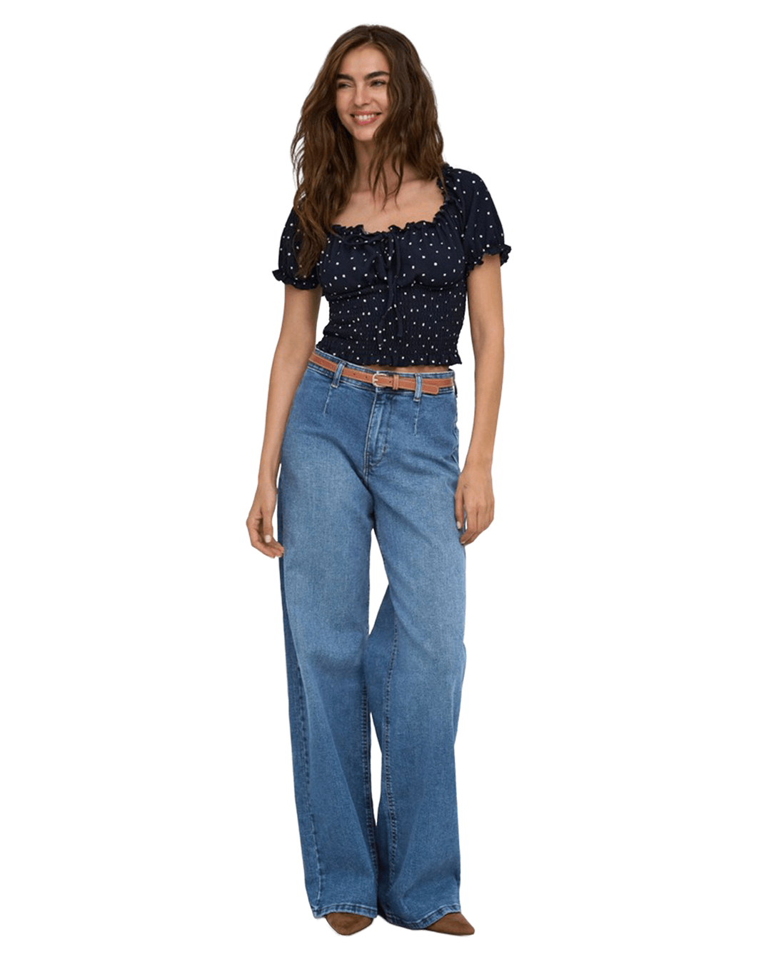 Only Jeans Only Blue Madison Mid Wash Wide Leg Belt Jeans