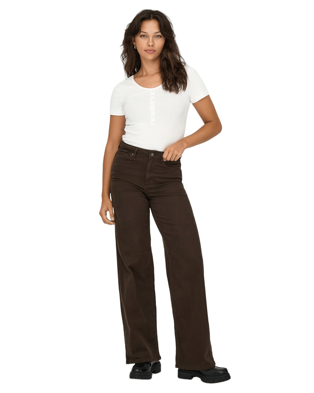 Only Jeans Only Brown Madison Blush High Waist Wide Leg Jeans