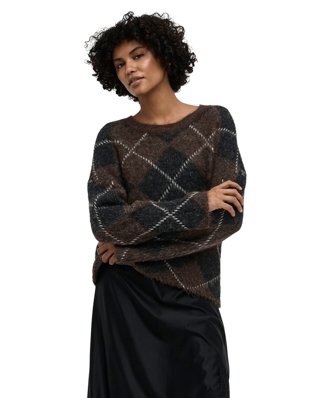 Only Jumpers Only Brown Noeme Pattern Round Neck Jumper