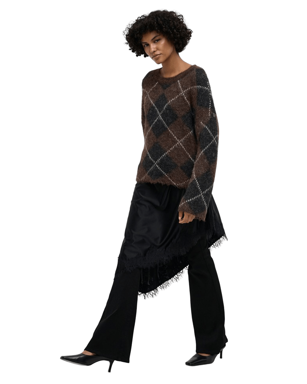 Only Jumpers Only Brown Noeme Pattern Round Neck Jumper