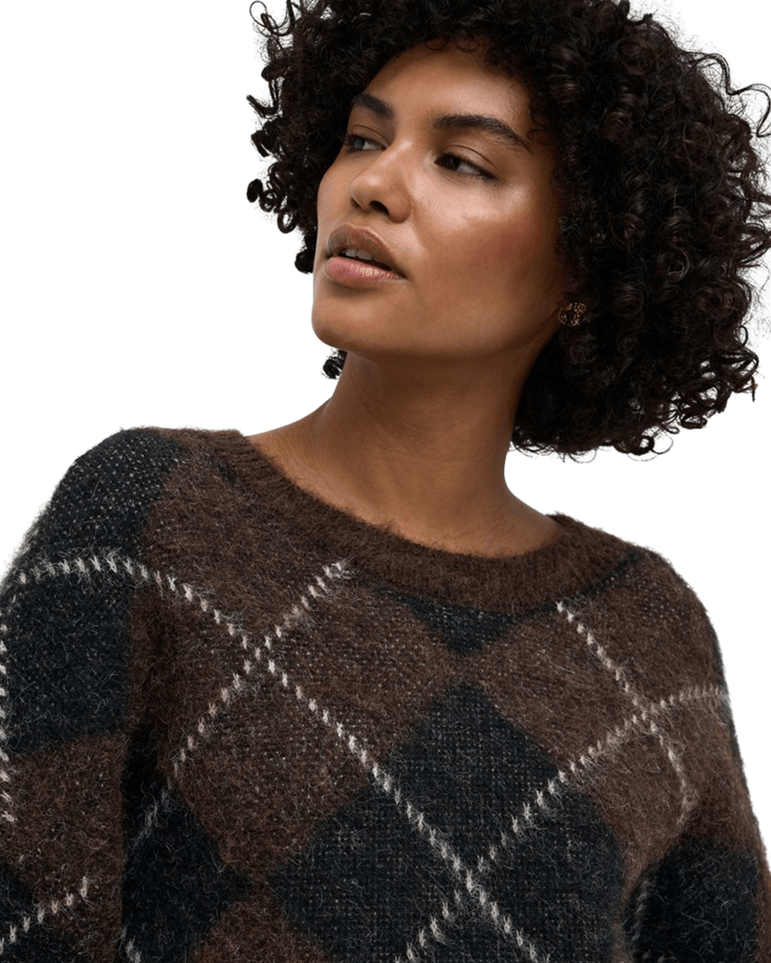 Only Jumpers Only Brown Noeme Pattern Round Neck Jumper