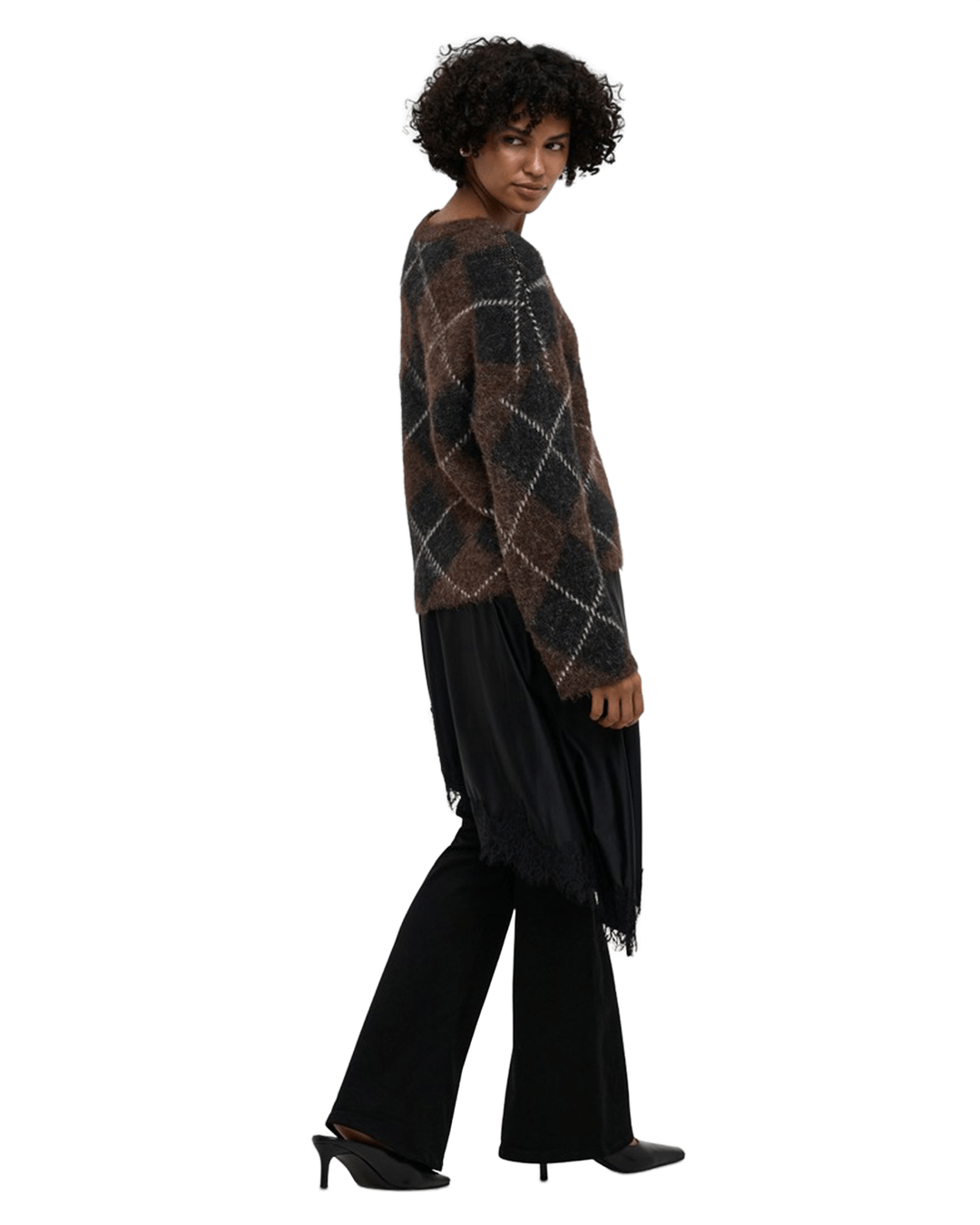 Only Jumpers Only Brown Noeme Pattern Round Neck Jumper