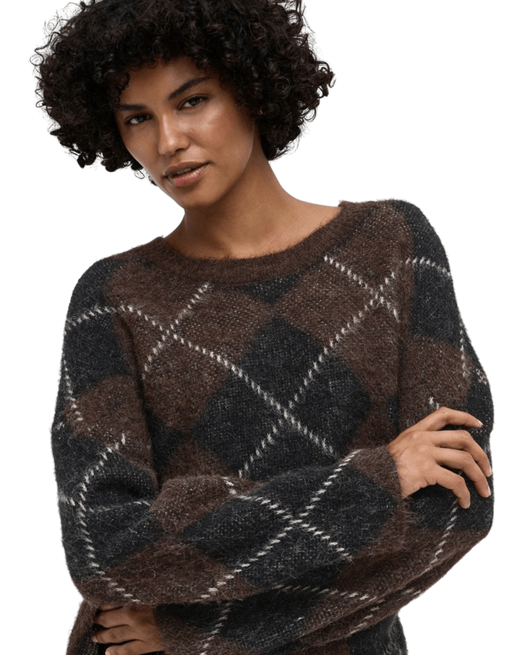Only Jumpers Only Brown Noeme Pattern Round Neck Jumper