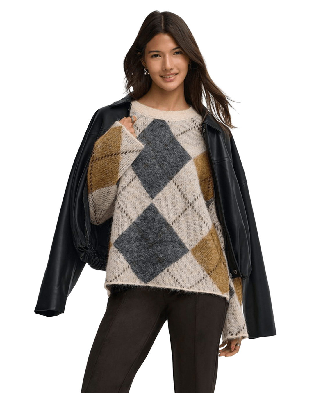 Only Jumpers Only Grey Noeme Pattern Round Neck Jumper