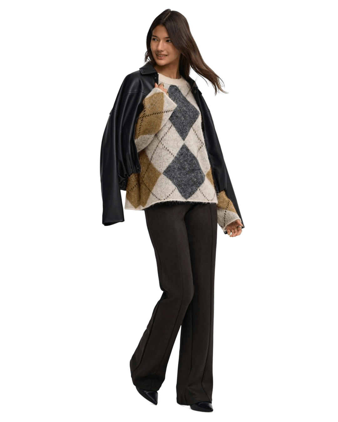 Only Jumpers Only Grey Noeme Pattern Round Neck Jumper