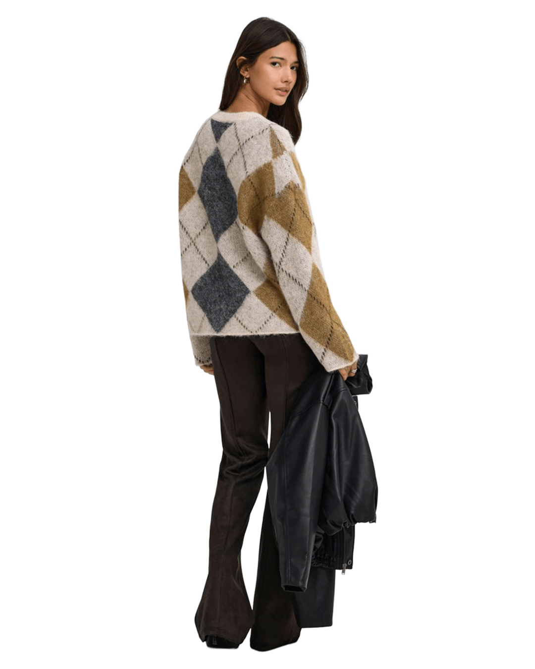 Only Jumpers Only Grey Noeme Pattern Round Neck Jumper