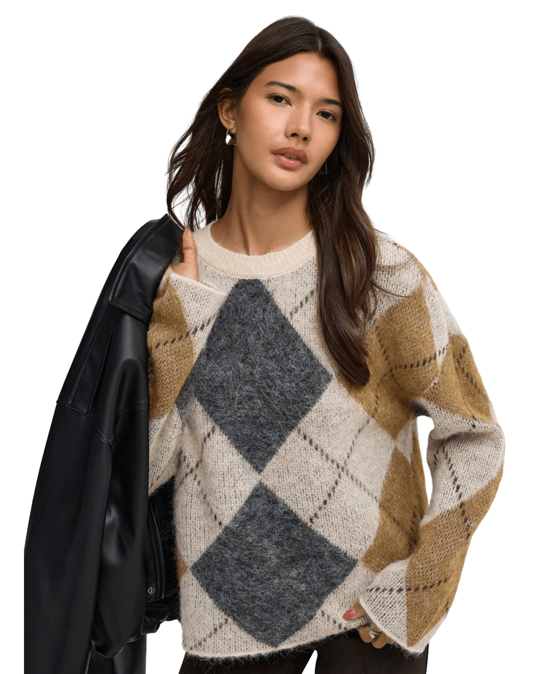 Only Jumpers Only Grey Noeme Pattern Round Neck Jumper