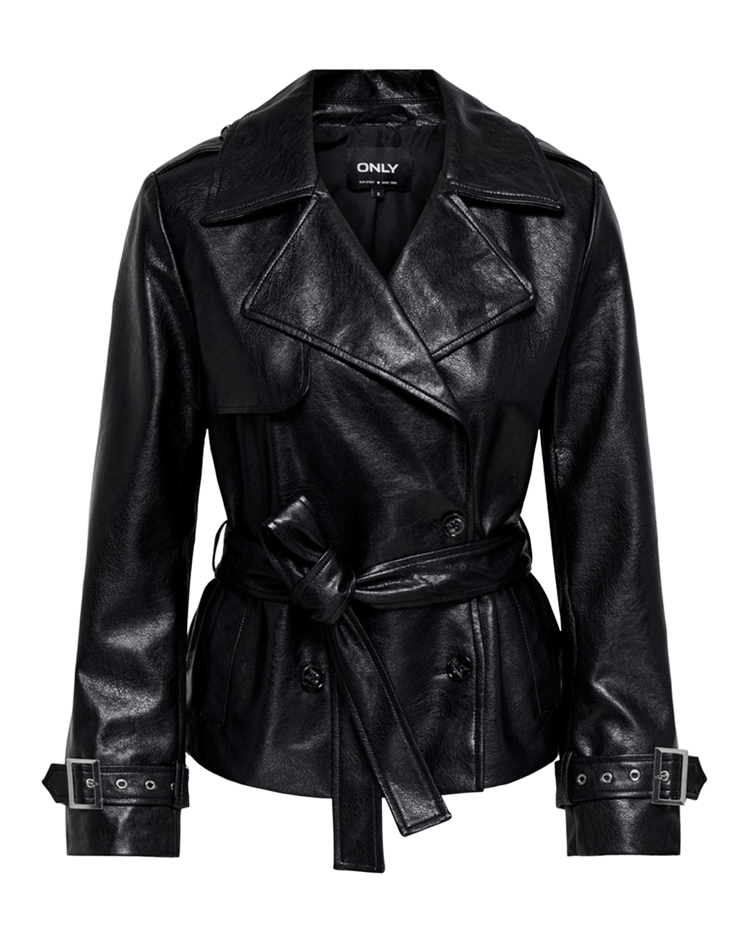 Only Outerwear Only Black Julia Faux Leather Belted Jacket