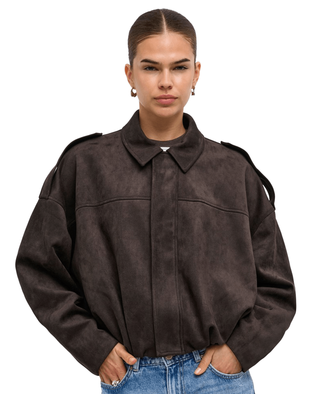 Only Outerwear Only Brown Moon-Stina Faux Suede Bomber Jacket