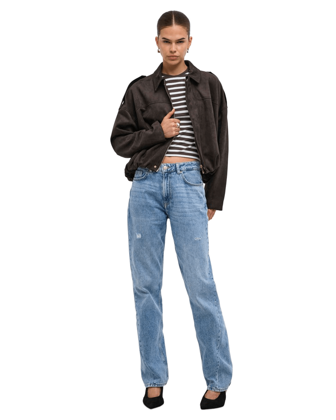 Only Outerwear Only Brown Moon-Stina Faux Suede Bomber Jacket