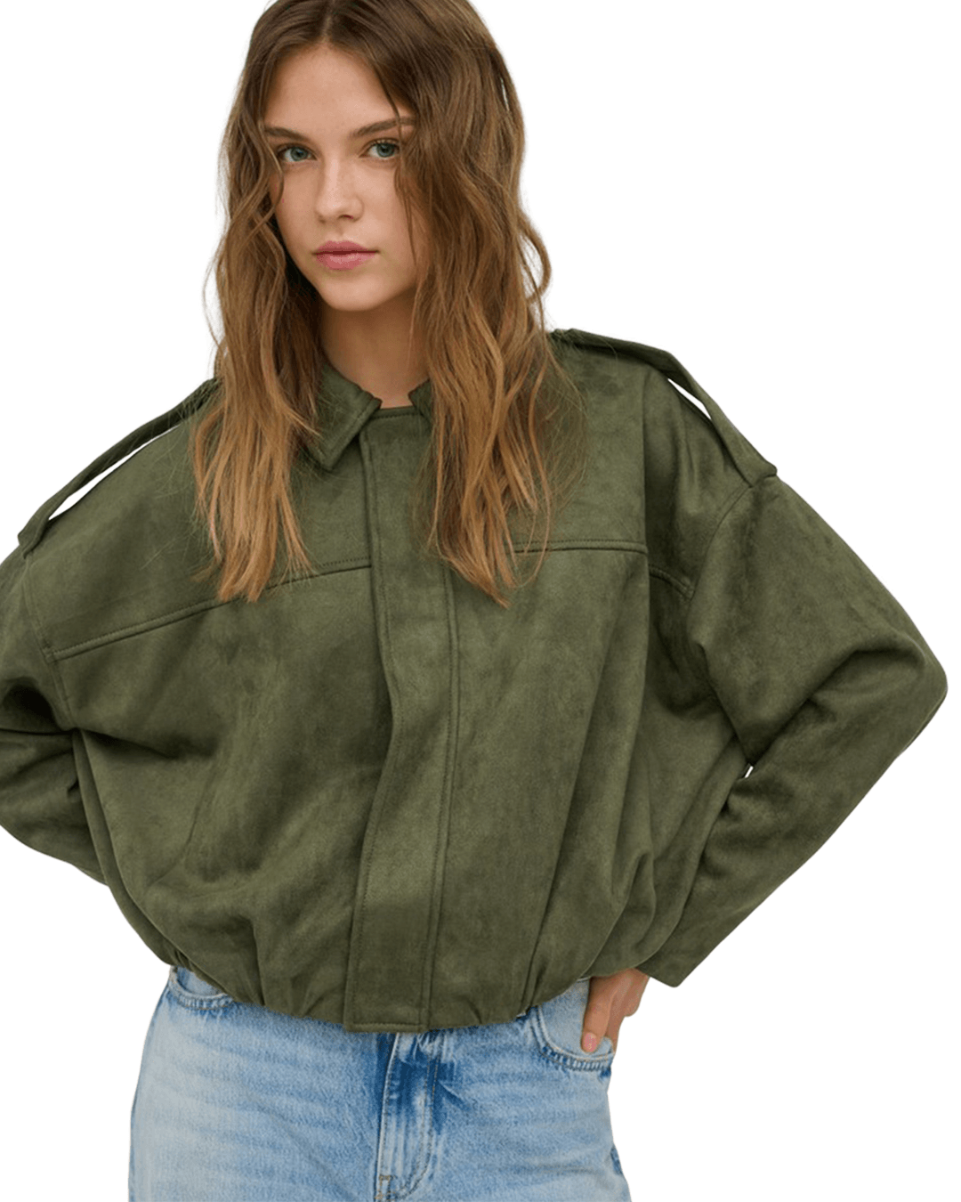 Only Outerwear Only Green Moon-Stina Faux Suede Bomber Jacket