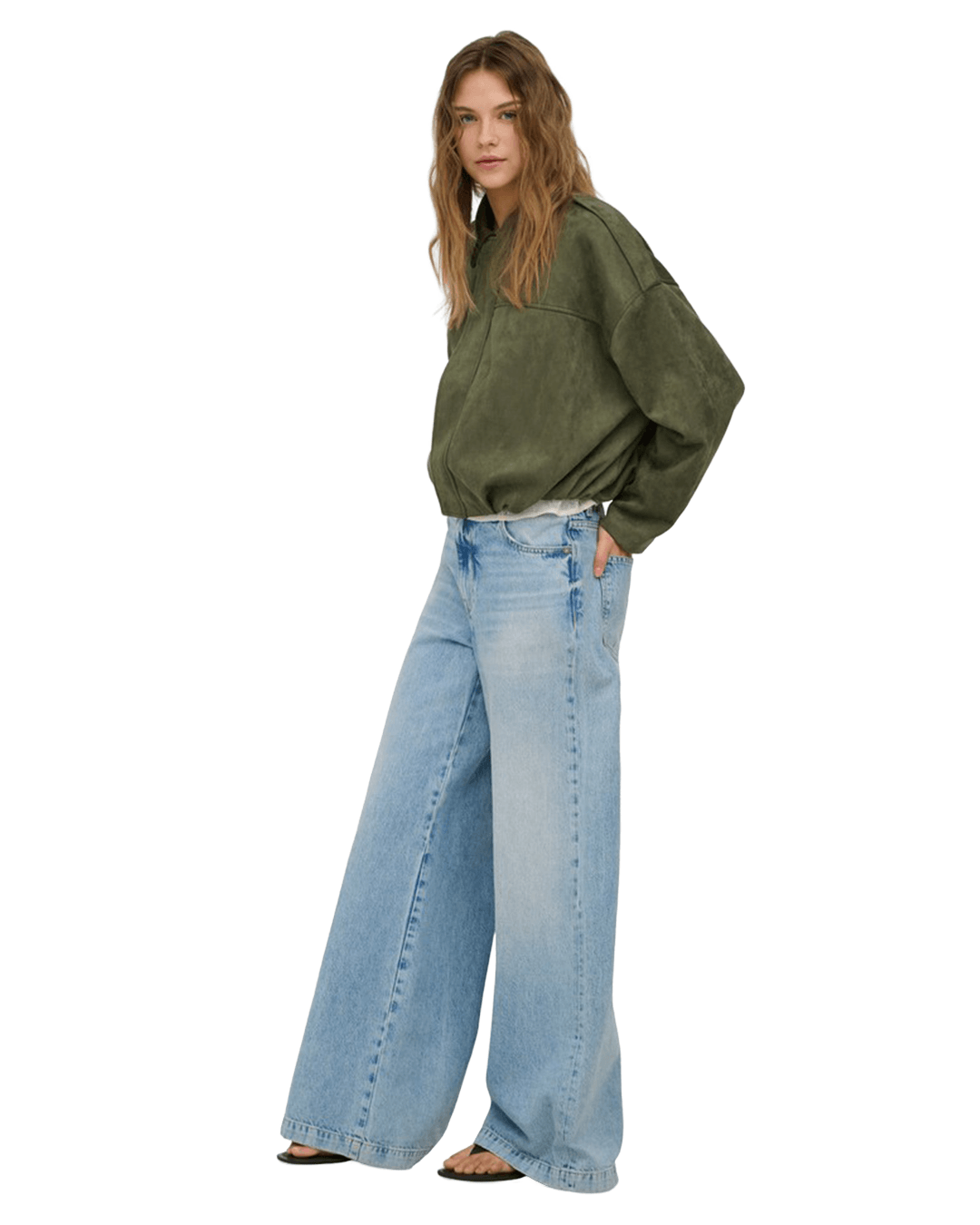 Only Outerwear Only Green Moon-Stina Faux Suede Bomber Jacket