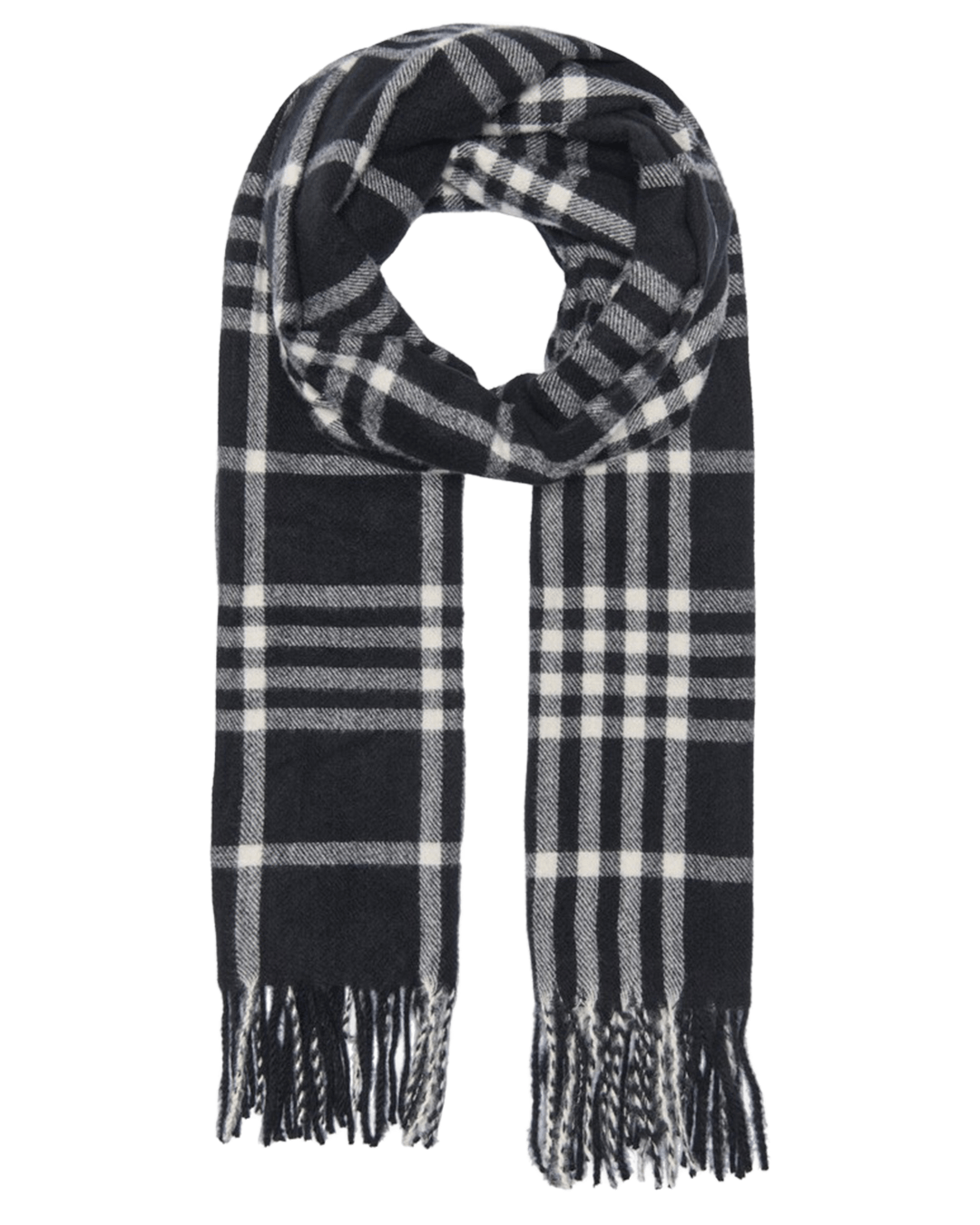 Only Scarves ONE Only Black Mathilde Check Fringe Scarf
