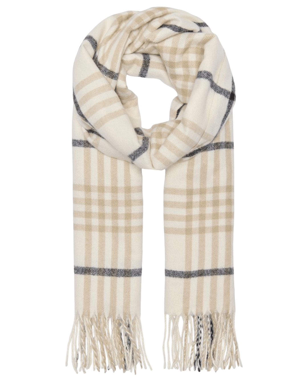 Only Scarves ONE Only White Mathilde Check Fringe Scarf