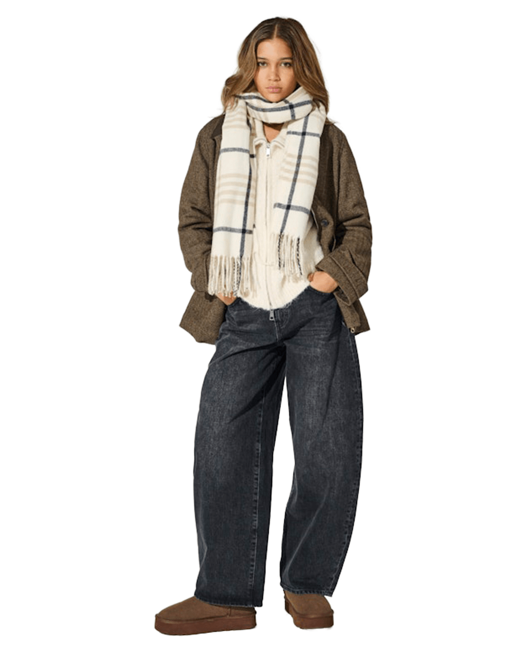 Only Scarves ONE Only White Mathilde Check Fringe Scarf