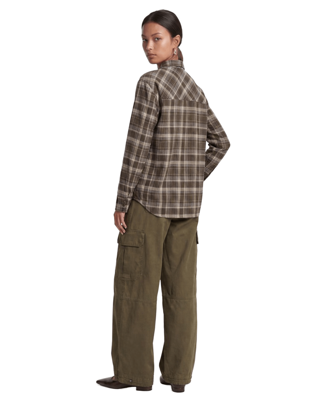 Only Shirts Only Brown Guka Asymmetric Check Tie Shirt