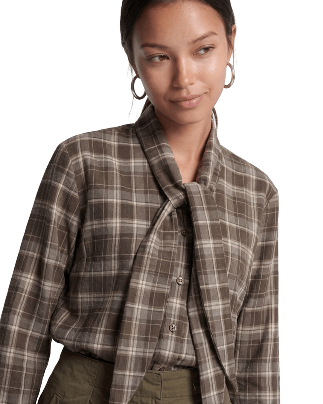 Only Shirts Only Brown Guka Asymmetric Check Tie Shirt