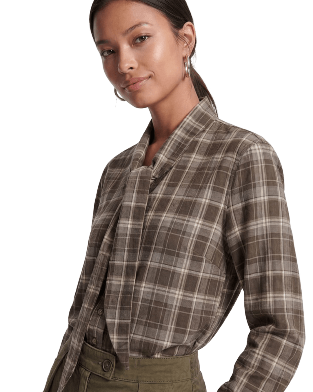 Only Shirts Only Brown Guka Asymmetric Check Tie Shirt