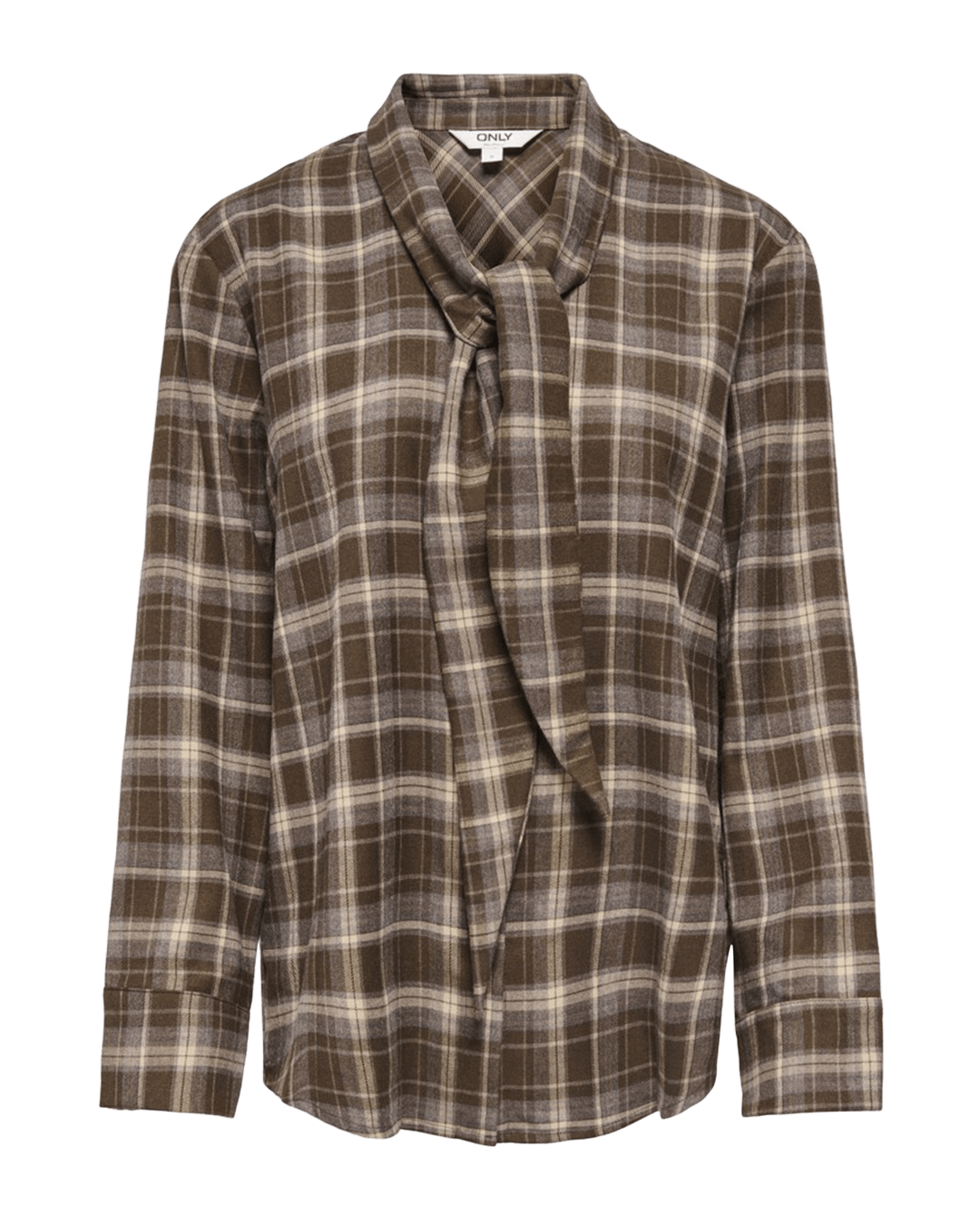 Only Shirts Only Brown Guka Asymmetric Check Tie Shirt