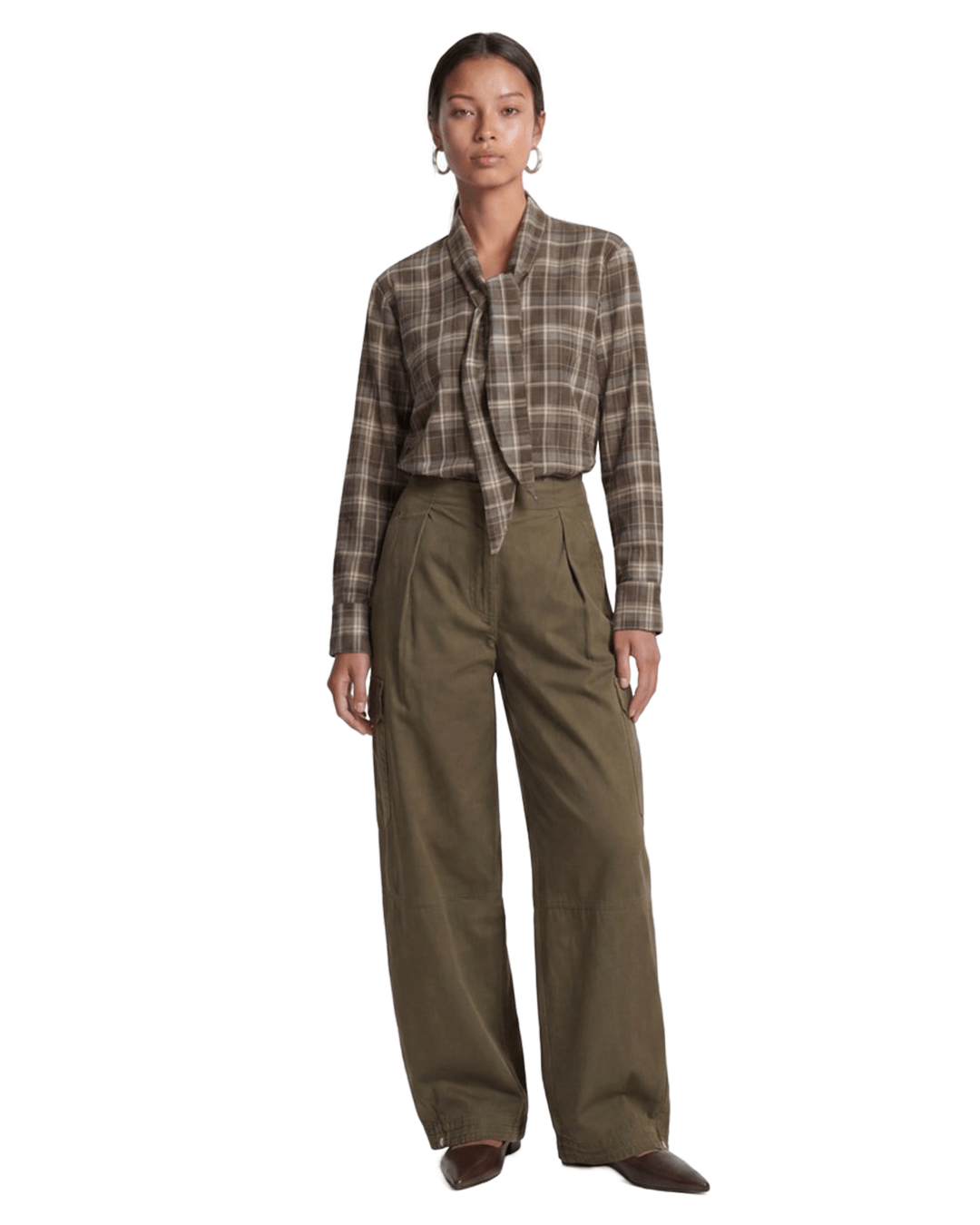 Only Shirts Only Brown Guka Asymmetric Check Tie Shirt