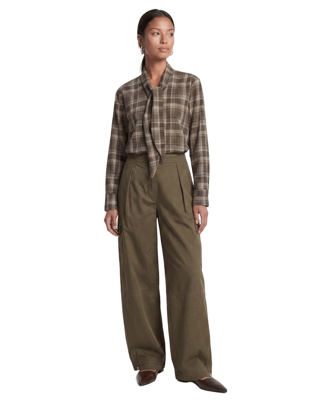 Only Shirts Only Brown Guka Asymmetric Check Tie Shirt
