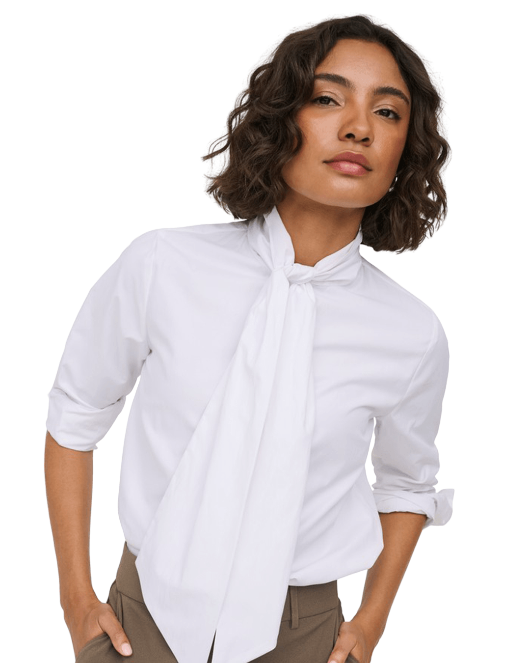 Only Shirts Only White Saya Loris Bow Shirt