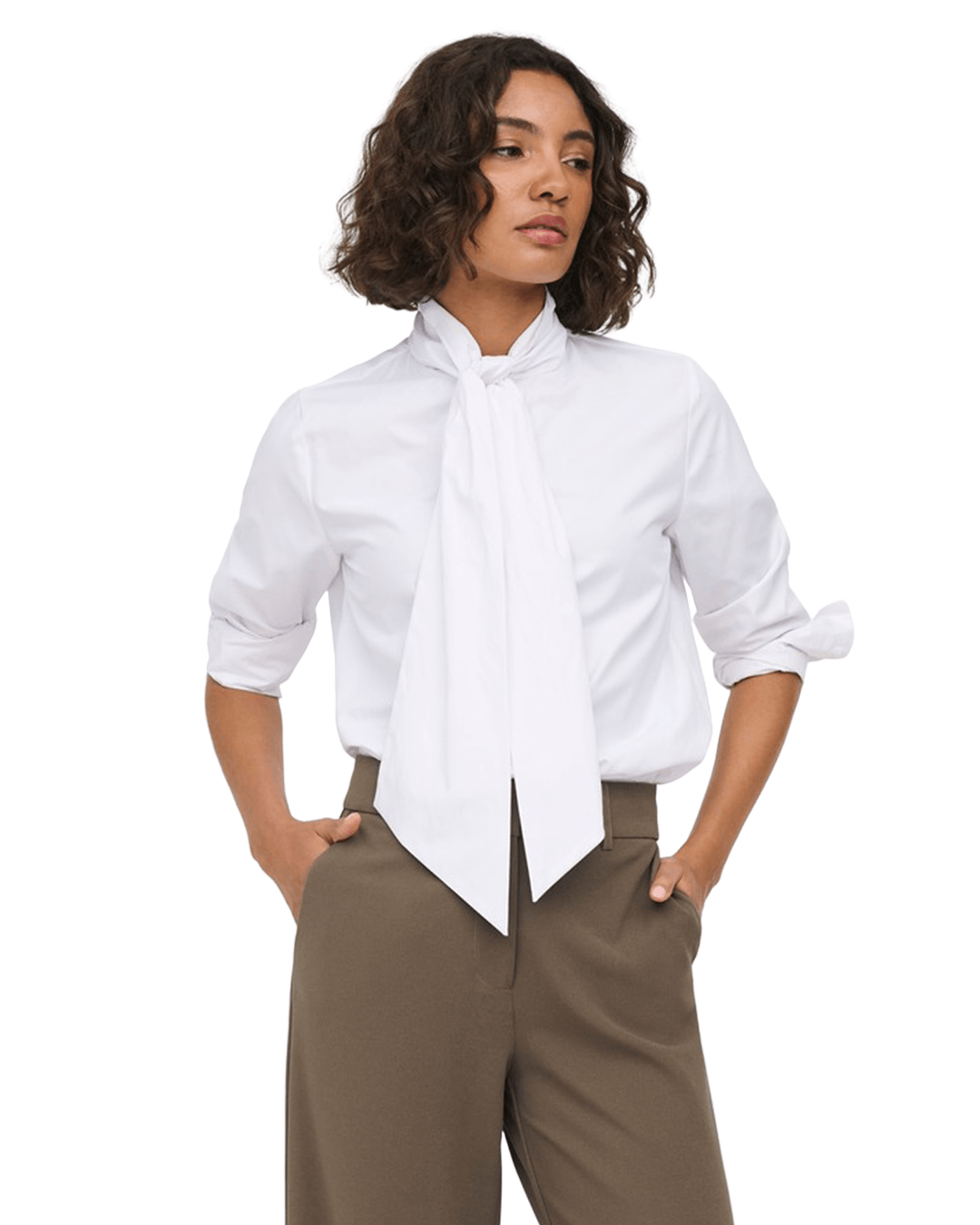 Only Shirts Only White Saya Loris Bow Shirt