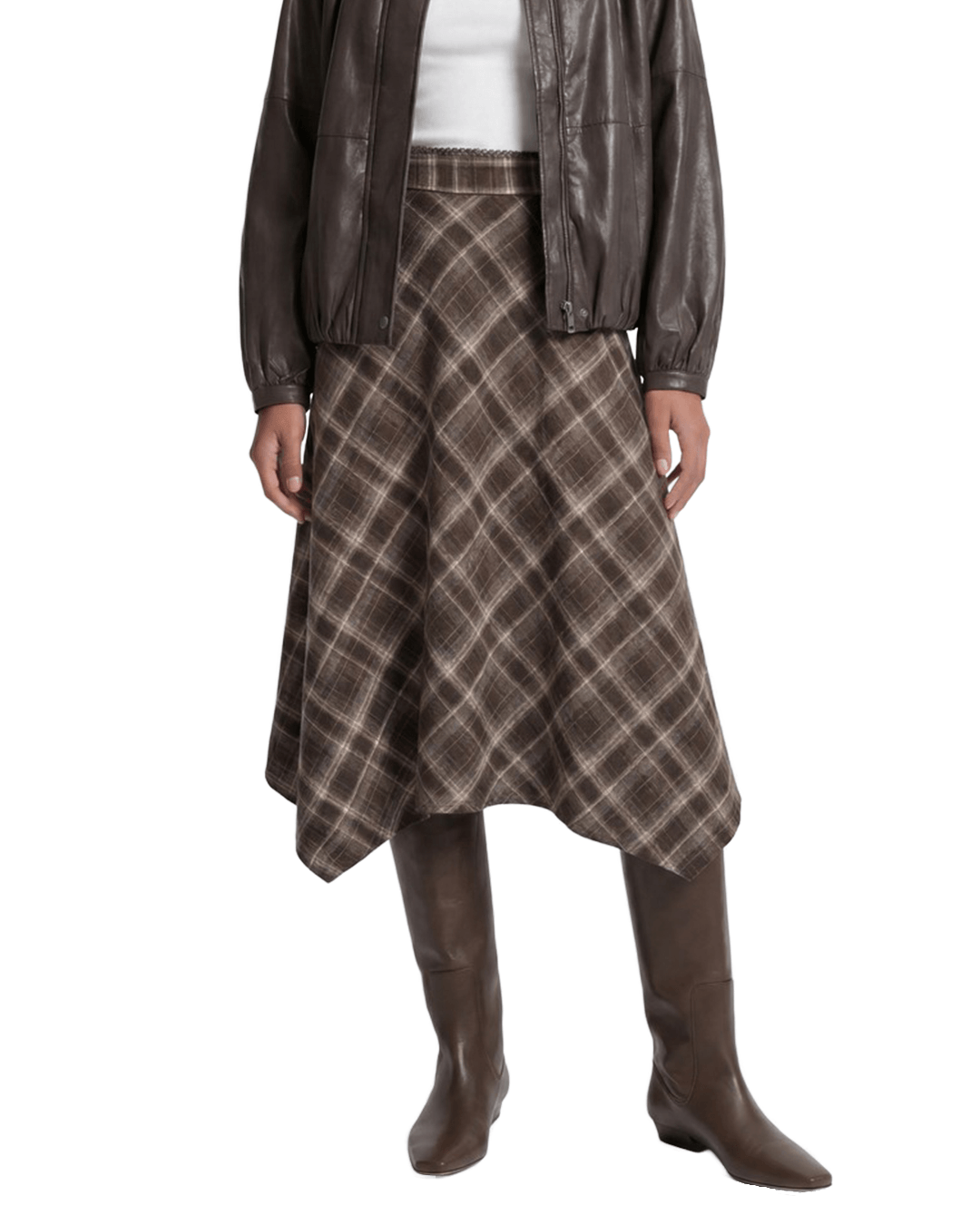Only Skirts Only Brown Guka Long Asymmetric Check Skirt