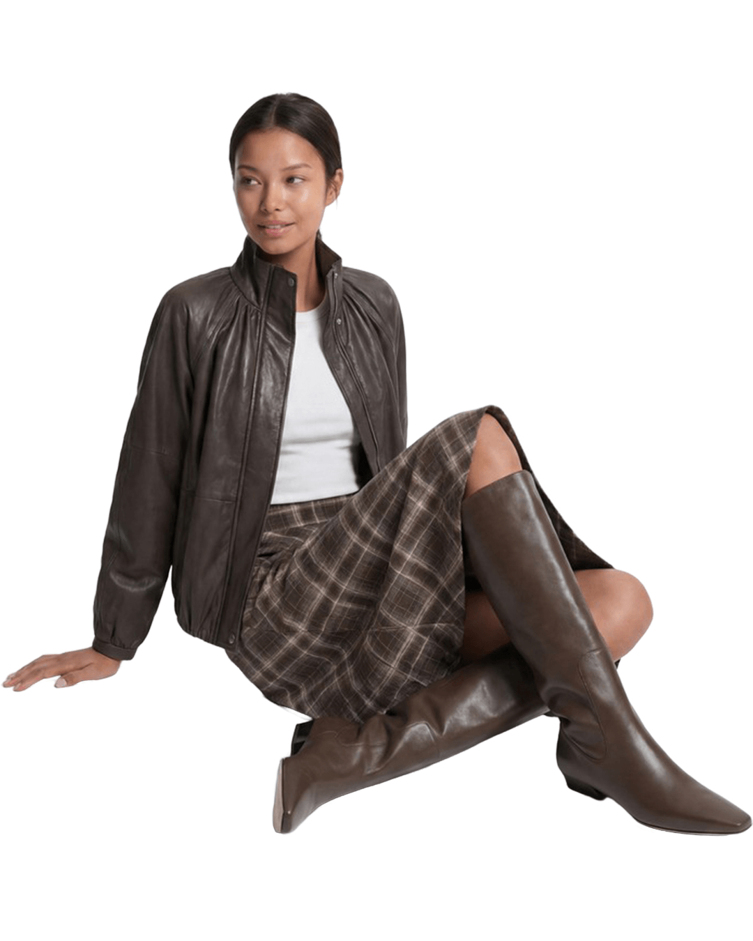 Only Skirts Only Brown Guka Long Asymmetric Check Skirt